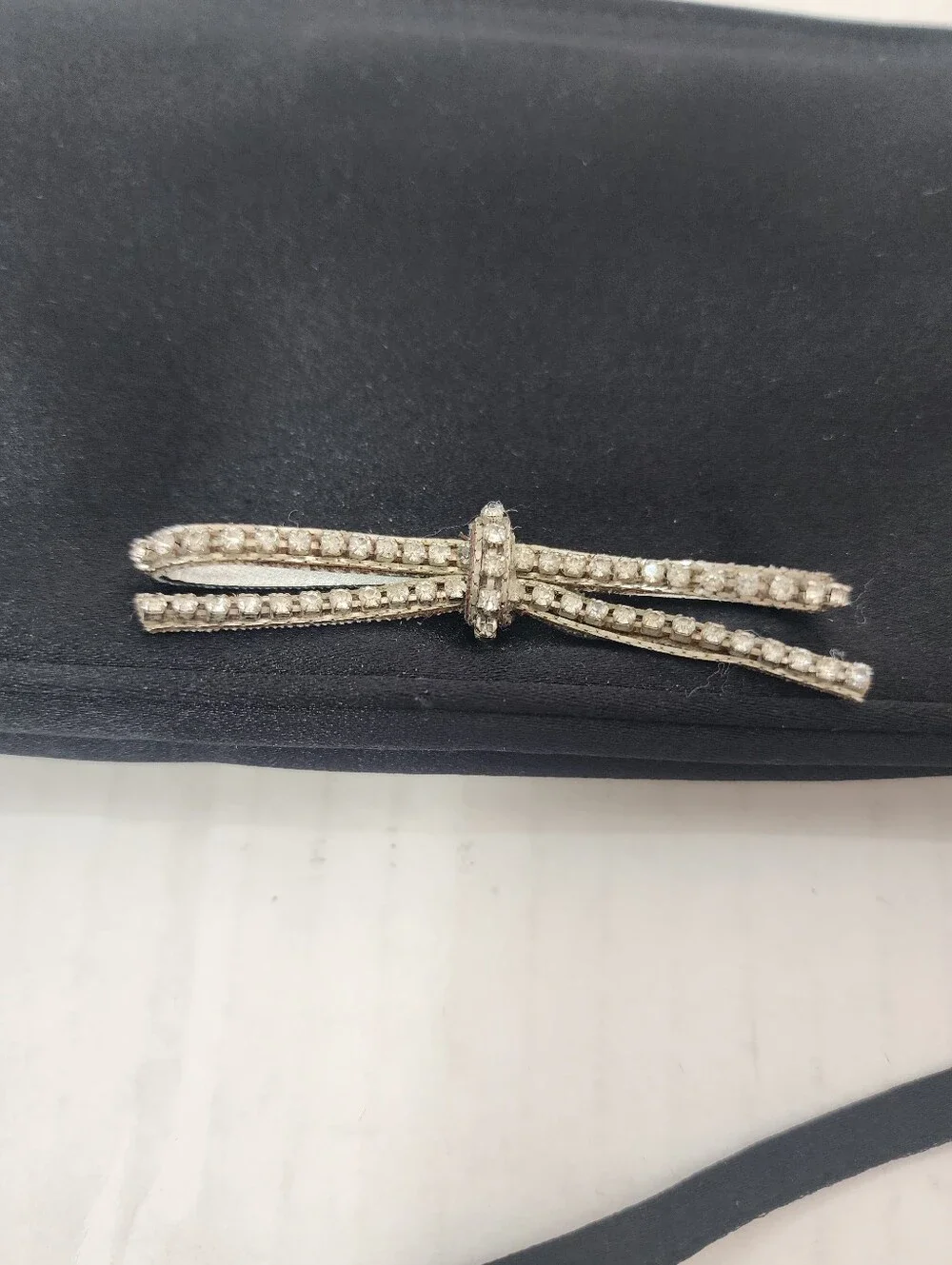 Vintage Y2K Jimmy Choo Black Silk Satin Crystal Bow Evening Clutch Bag